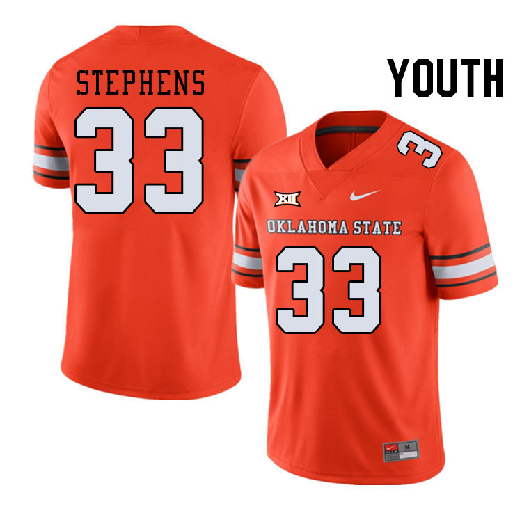 Youth #33 Donovan Stephens Oklahoma State Cowboys College Football Jerseys Stitched-Alternate Orange - Click Image to Close